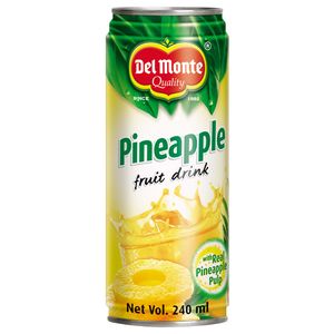 Del Monte Fruit Drink – Pineapple with Real Pineapple Pulp, 240 ml Tin