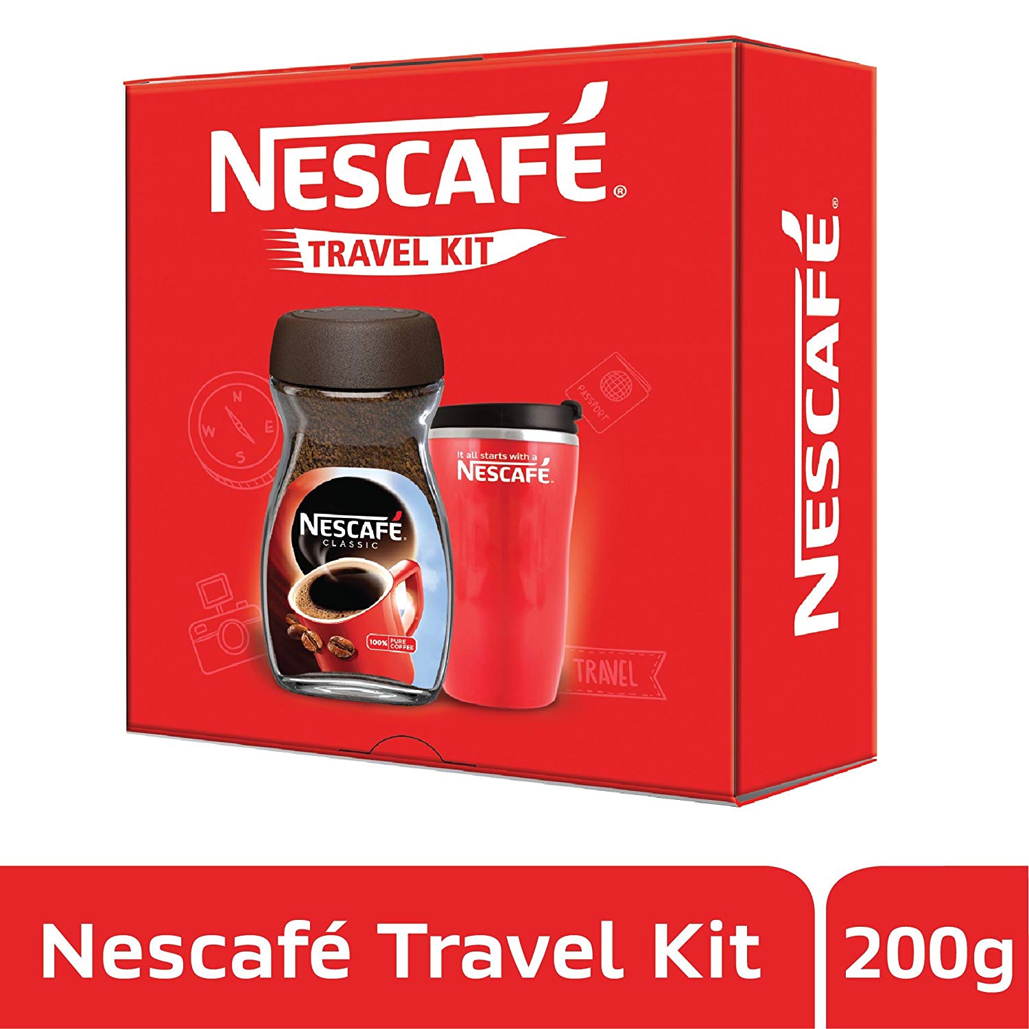 NESCAFÉ Travel Kit (Red) – NESCAFÉ Classic Coffee, 200g with Travel Mug (Limited Edition)